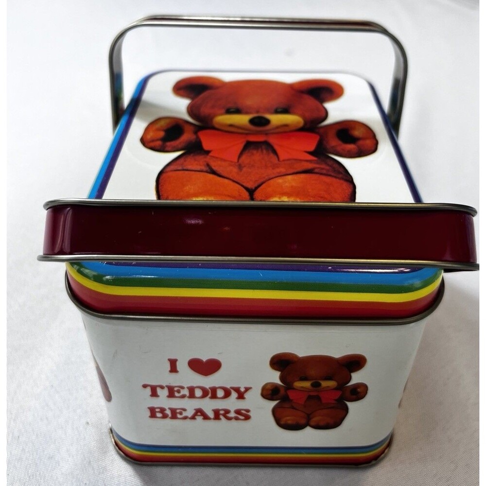 1984 Cheinco I LOVE TEDDY BEARS Metal Tin With Handles Chein USA EUC